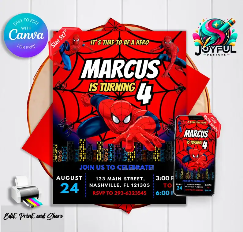 Bold Red Spiderman Birthday Invitation