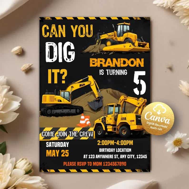 Can You Dig It? Construction Birthday Invite