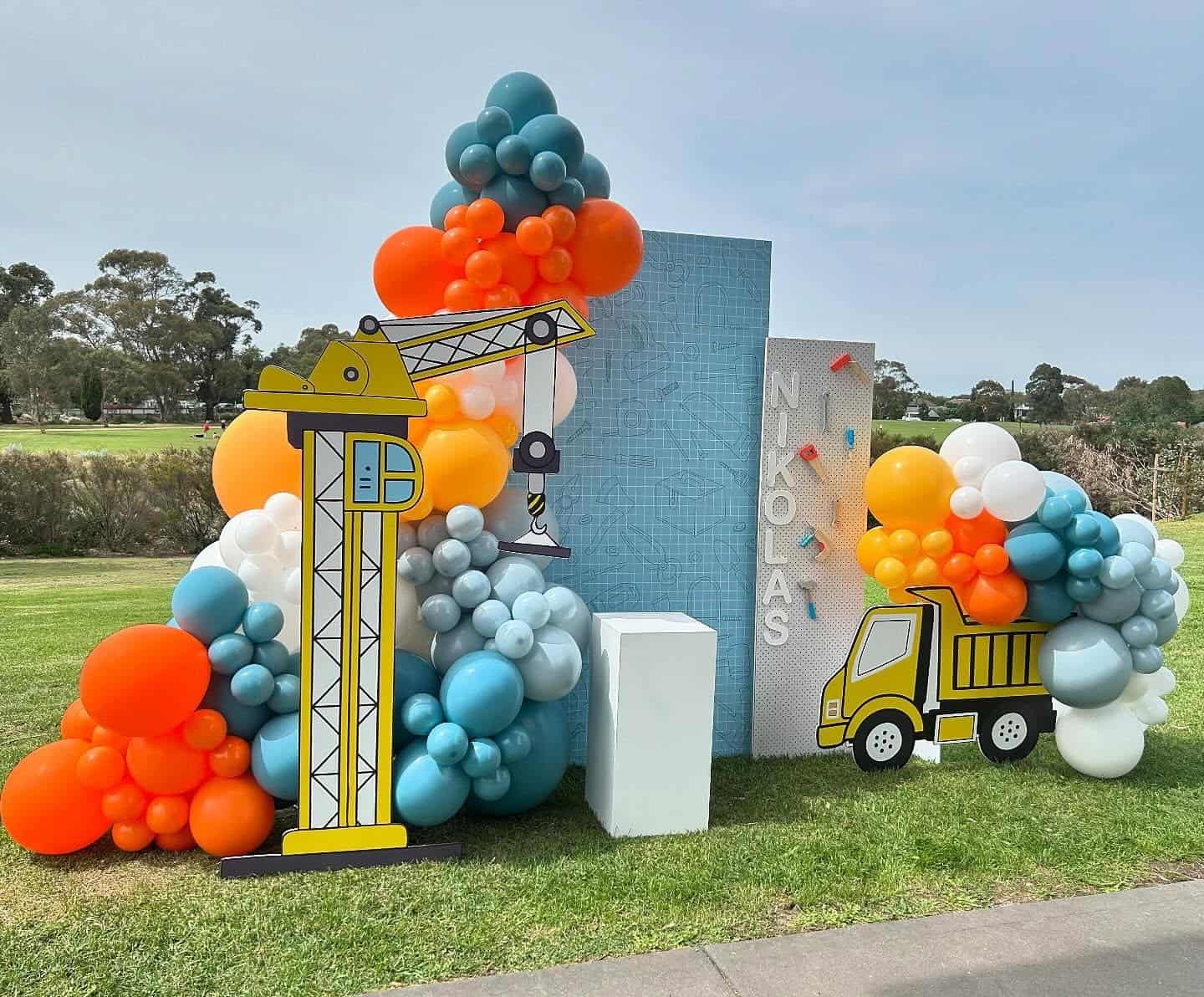 Colorful Crane and Dump Truck Display