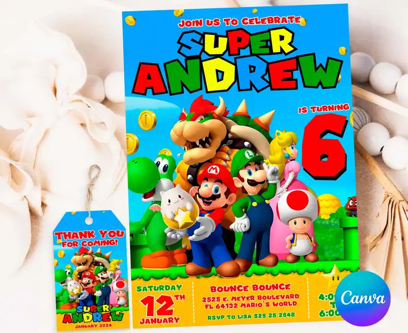 Colorful Mario Party Invitations