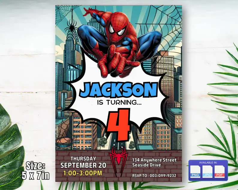Comic Style Spiderman Party Invitation