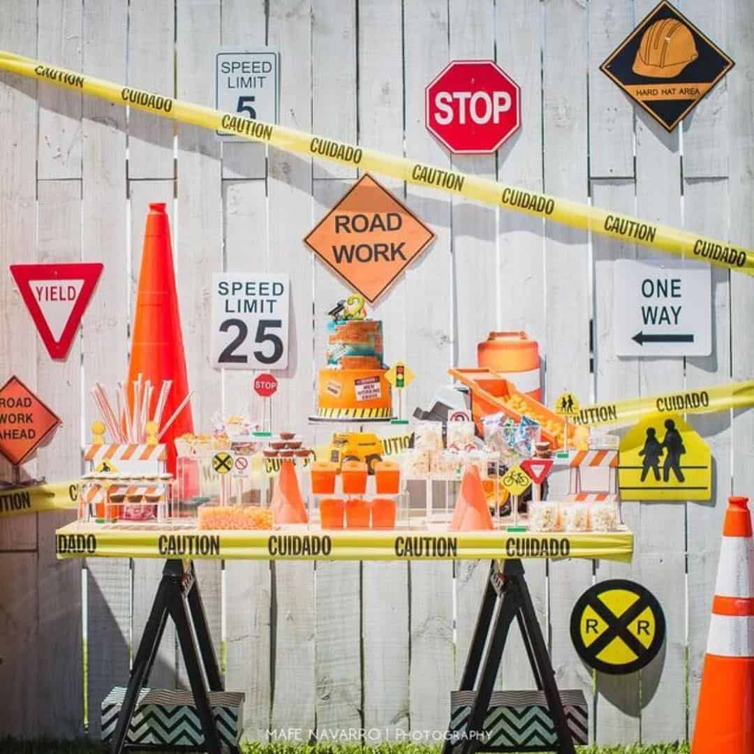 Construction Dessert Table with Road Signs