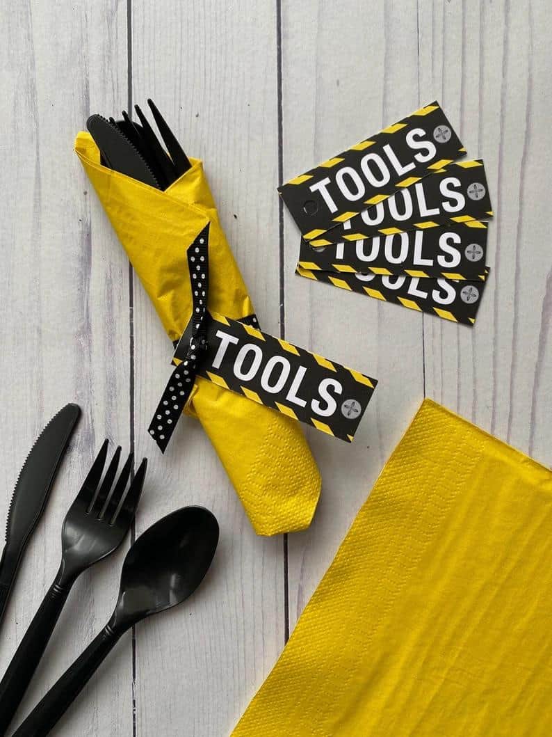 Construction Party Utensil Tags