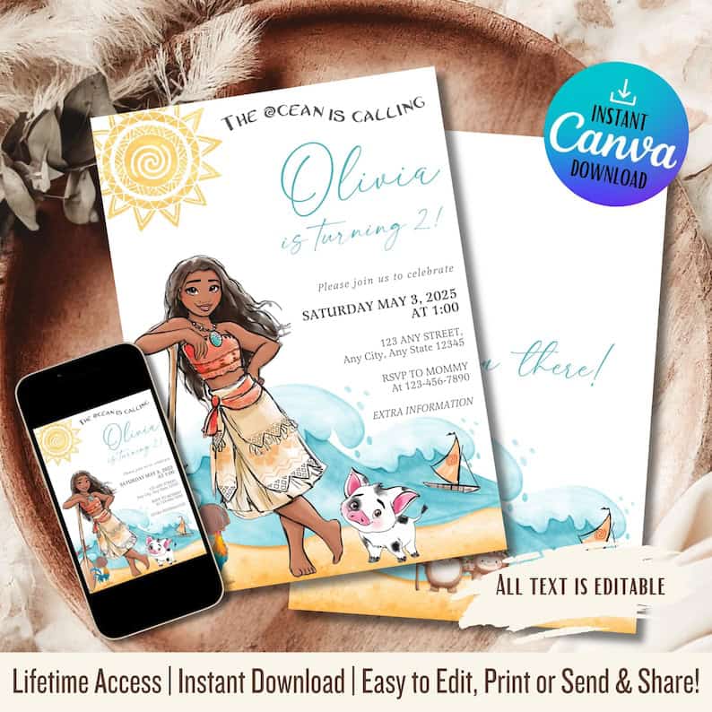 Editable Moana Birthday Invitation
