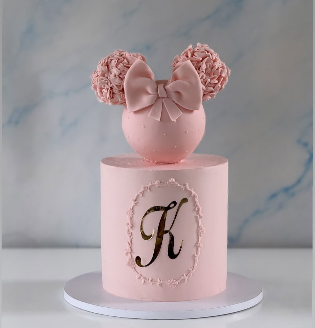 Elegant Pink Minnie Initial Cake