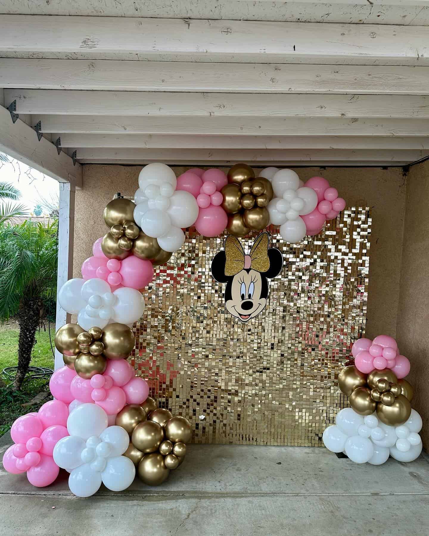 Gold Sequin Minnie Backdrop with Balloons