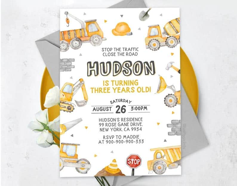 Hudson Turns Three Party Invite