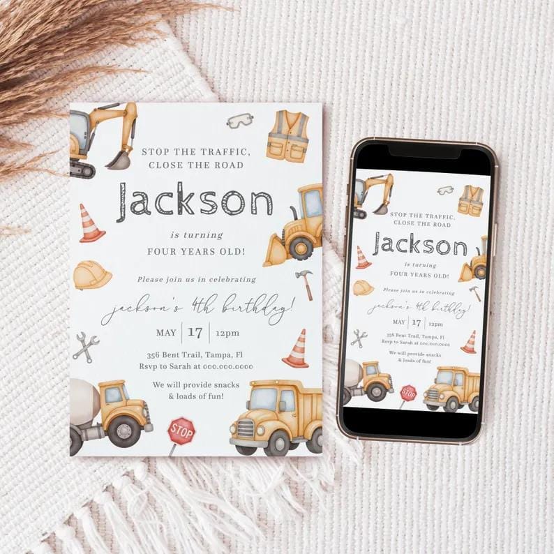 Jackson's 4th Birthday Construction Invite
