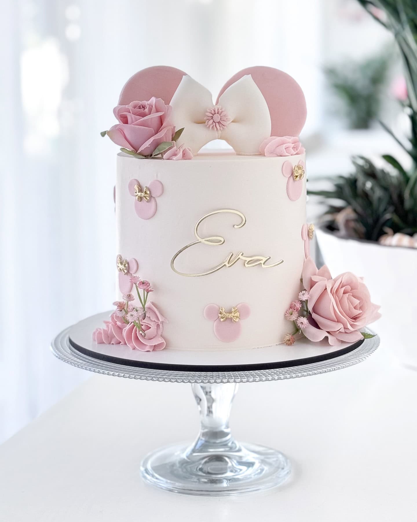 Minimalist Blush Minnie Birthday Cake