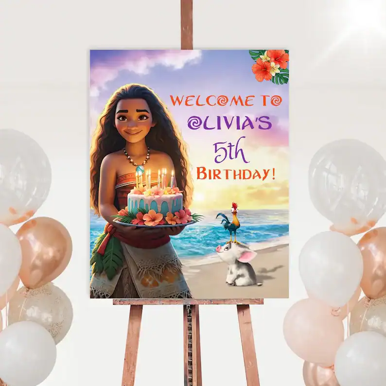 Moana Welcome Sign Birthday Poster