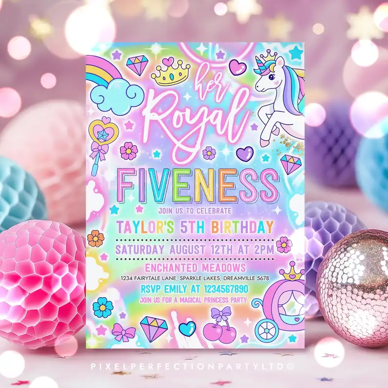 Neon Unicorn Princess Invitation
