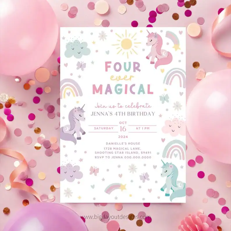 Pastel Rainbow Unicorn Invitation