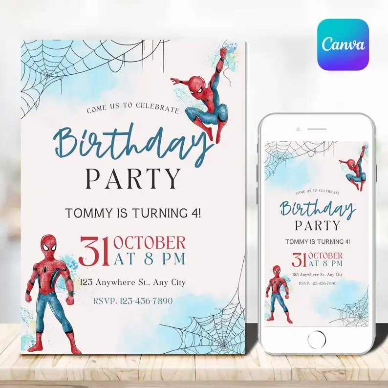Simple Spiderman Birthday Invite Template
