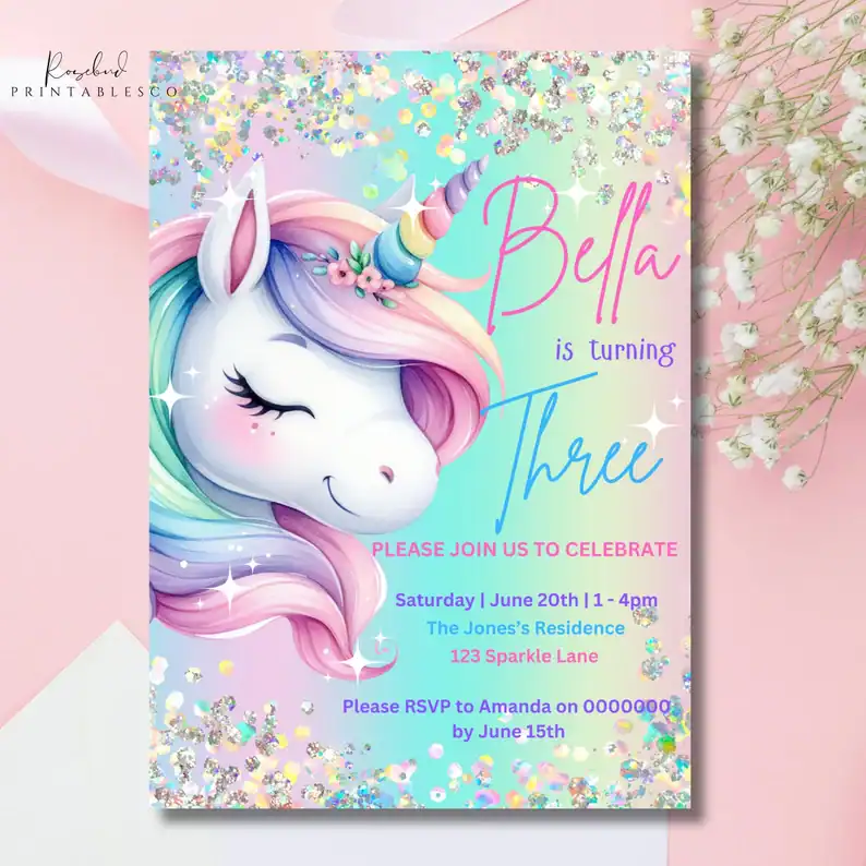 Sparkle Unicorn Invitation Card