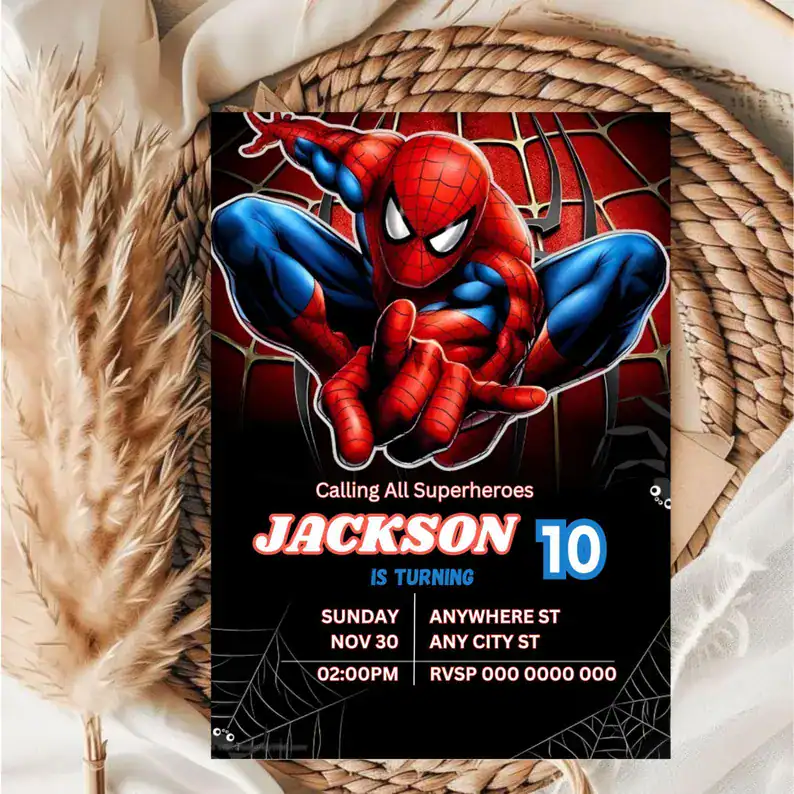 Spiderman 10th Birthday Card Template