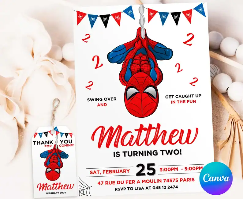 Spiderman 2nd Birthday Invitation Set