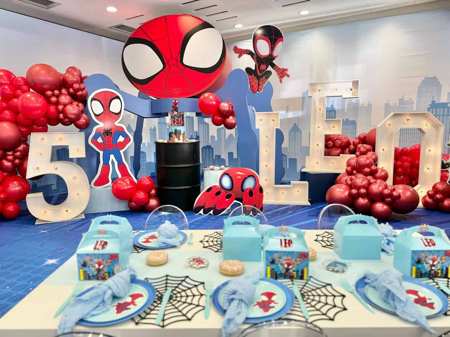 Spiderman Themed Party Setup with Name Display