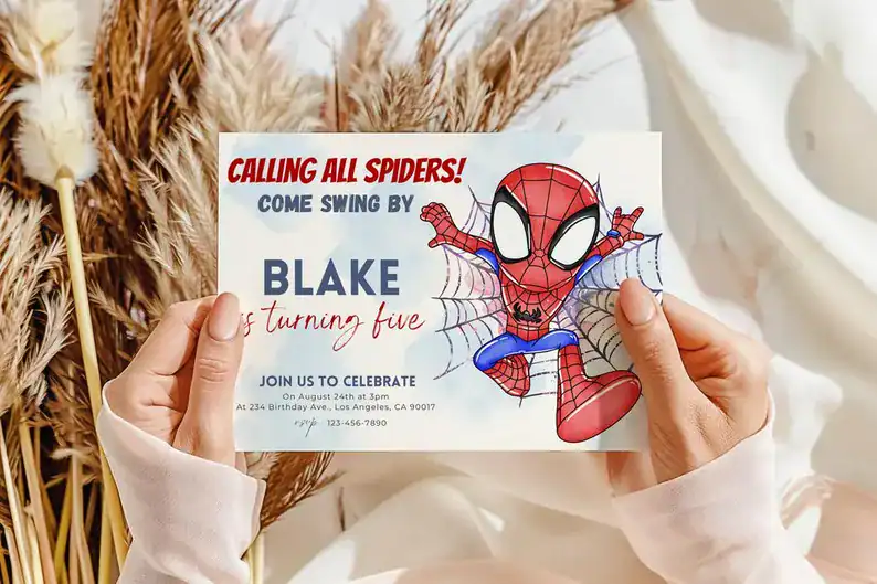 Swing By Spiderman 5th Birthday Invite
