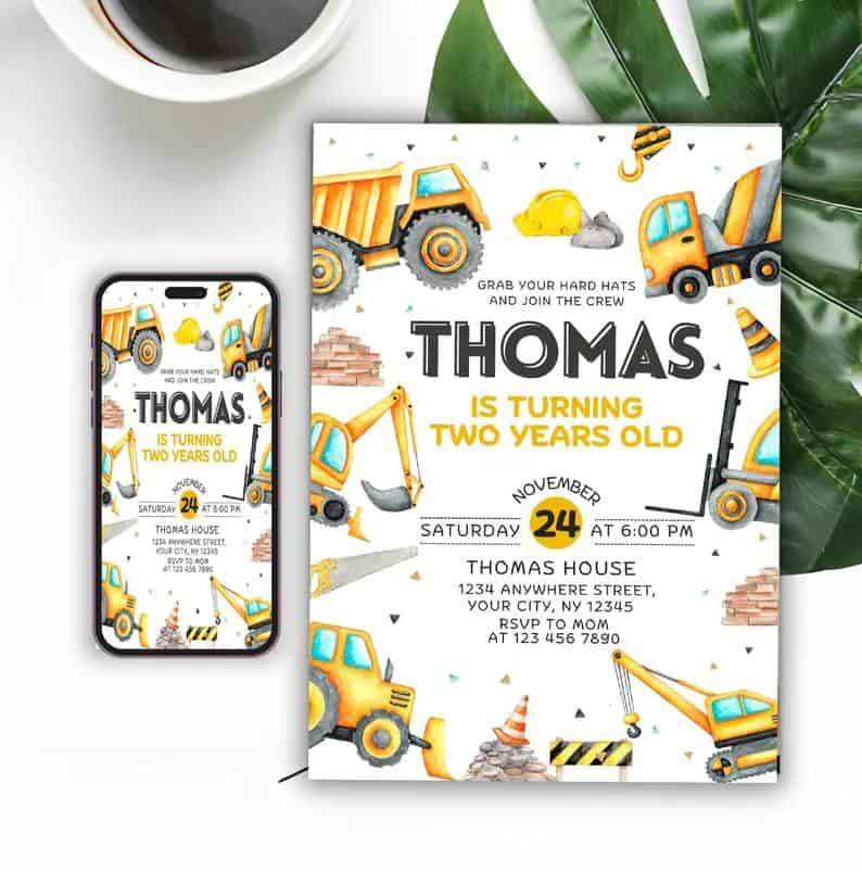 Thomas is Two – Bright and Bold Birthday Invite