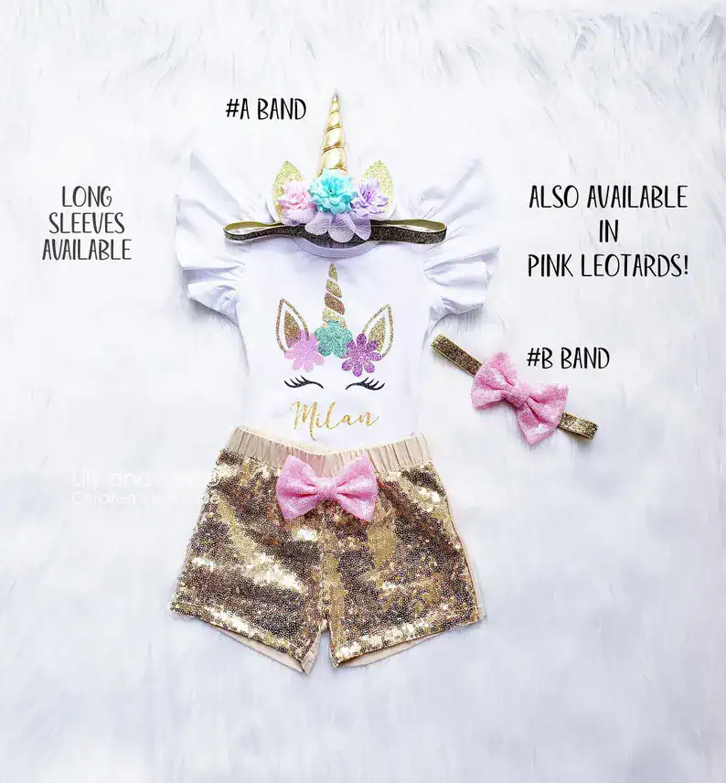 Unicorn Gold Glitter Birthday Outfit