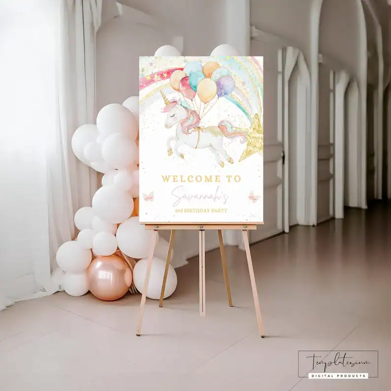 Unicorn Welcome Sign Party Decor