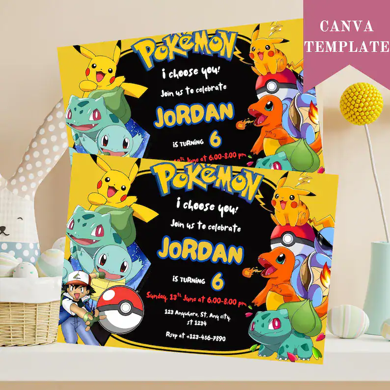 Black-Themed Pokémon Party Invitation
