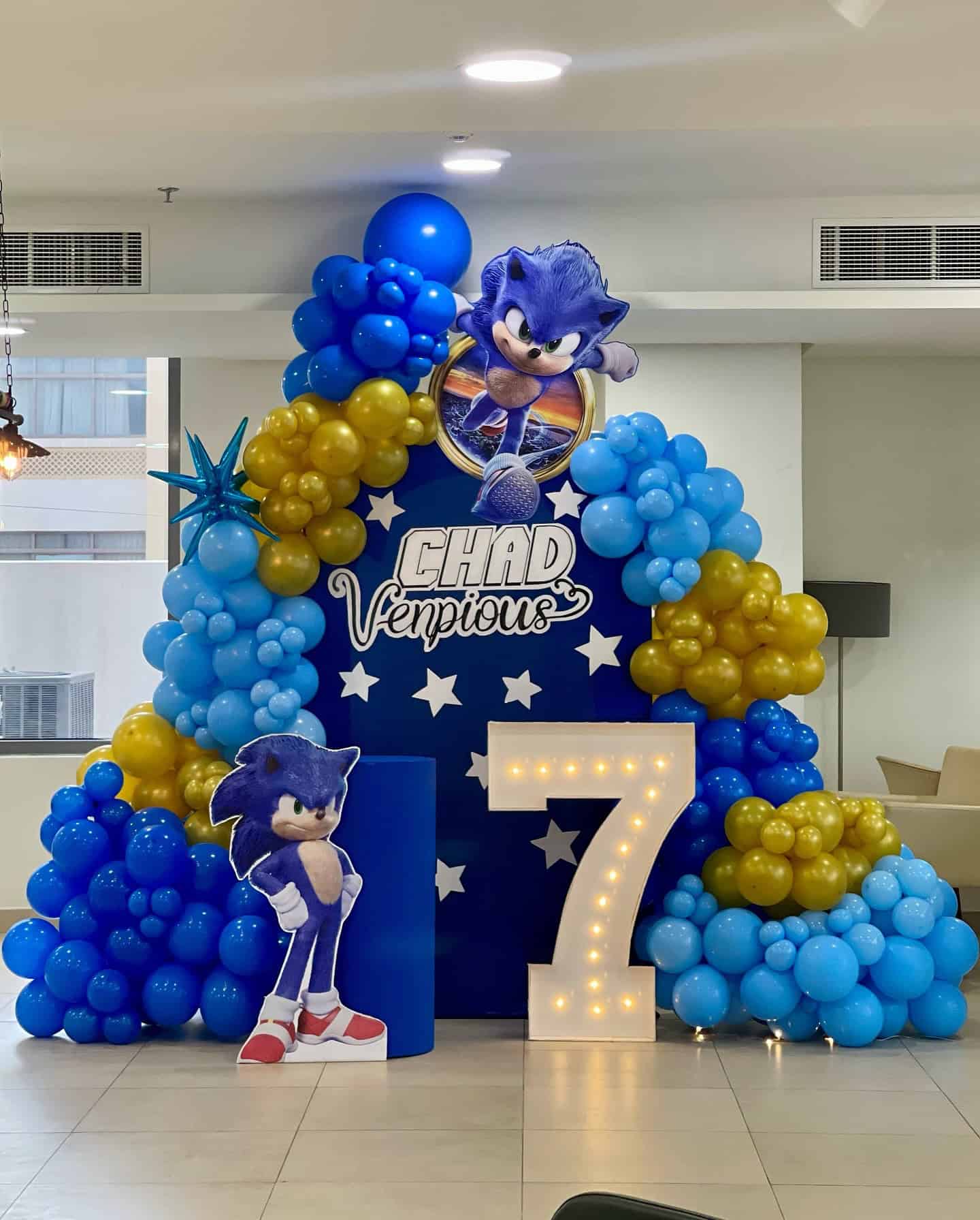 Blue and Gold Sonic Birthday Backdrop