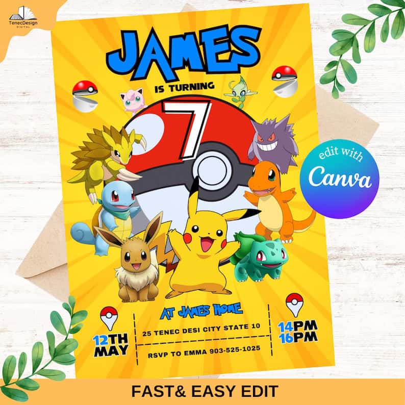 Bold Yellow Pokémon Invitation