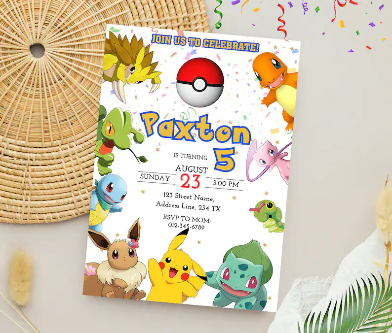 Colorful Pokémon Birthday Card Design