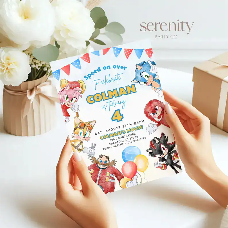 Colorful Sonic 4th Birthday Invitation