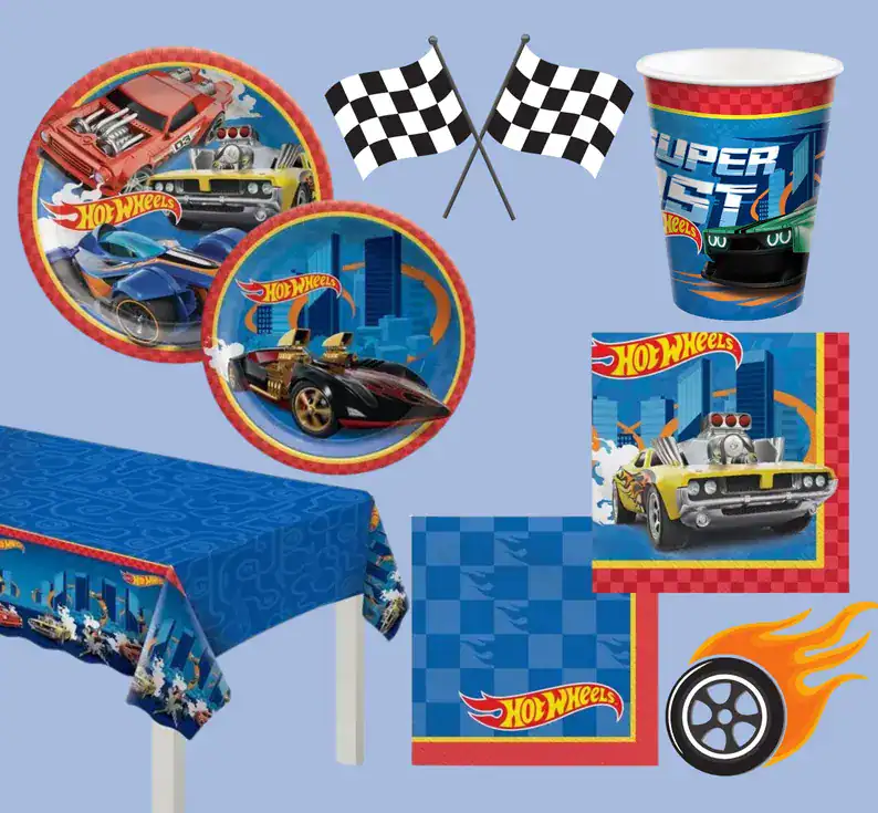 Complete Hot Wheels Tableware Set for Party Fun