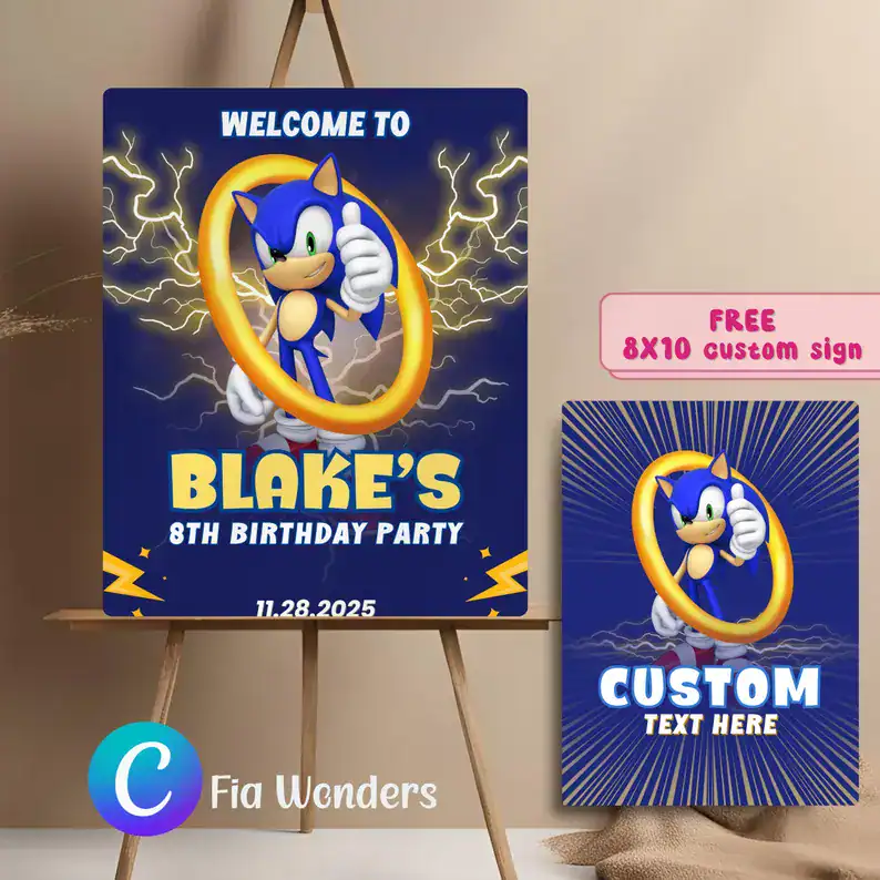 Custom Sonic 8th Birthday Party Sign