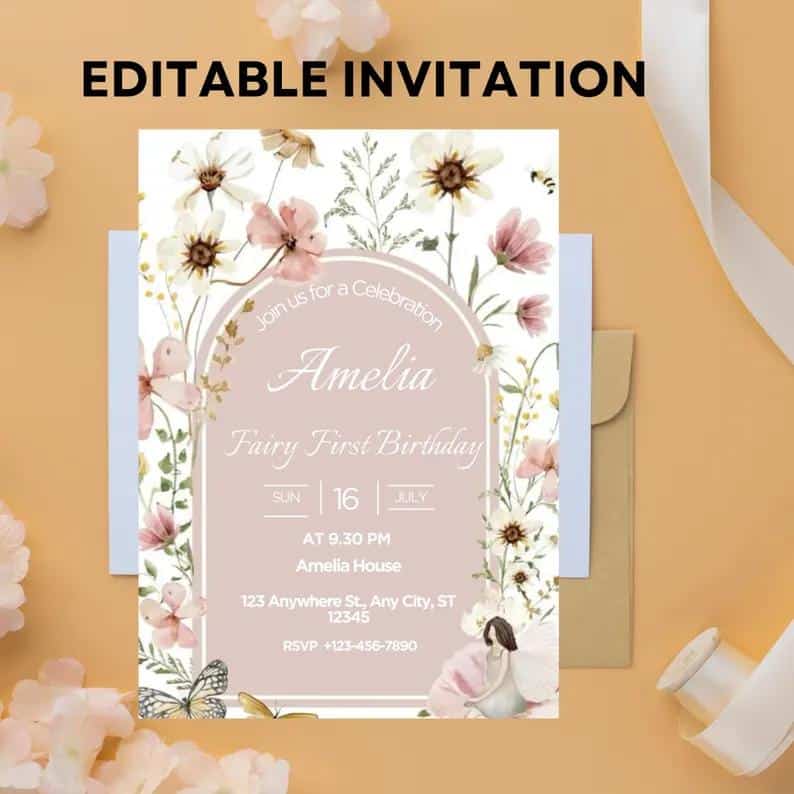 Editable Floral Fairy Party Invite