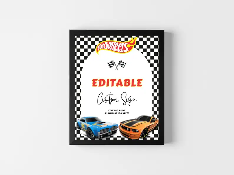 Editable Hot Wheels Party Sign with Checkered Background