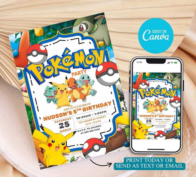 Editable Pokémon Birthday Invitation