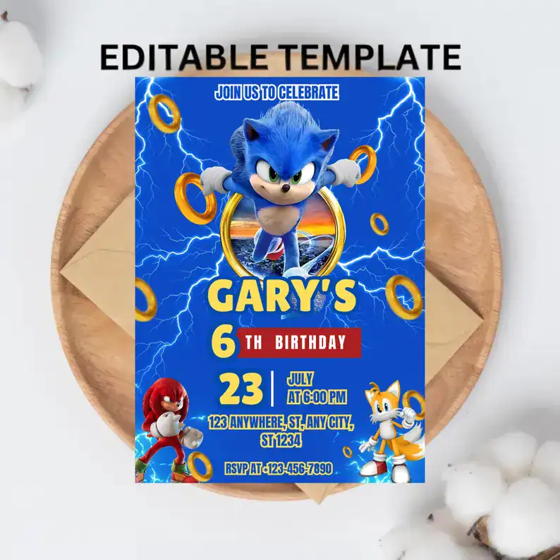 Editable Sonic 6th Birthday Invitation