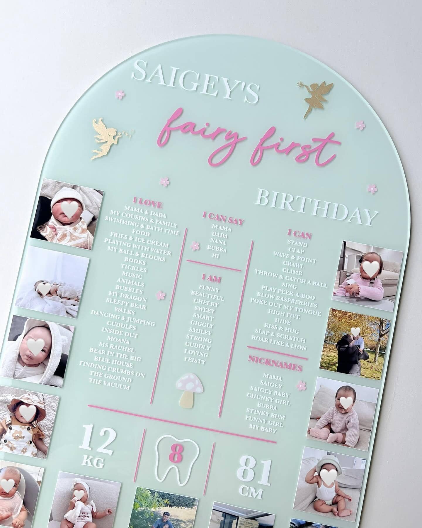 Fairy Birthday Milestone Memory Board