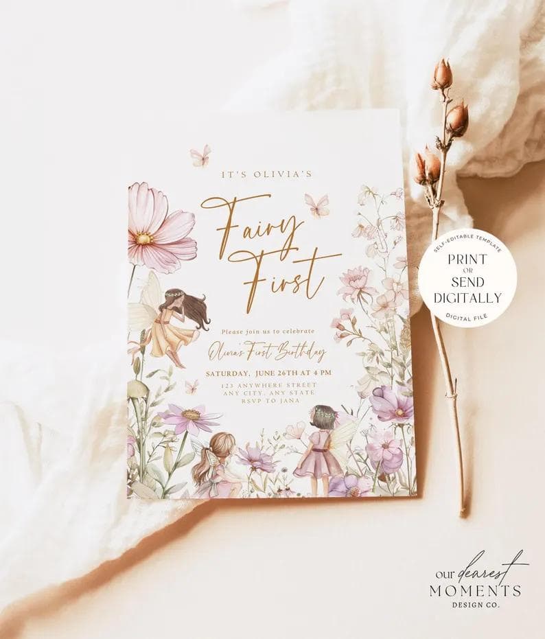 Fairy Flower Field Birthday Invitation Card