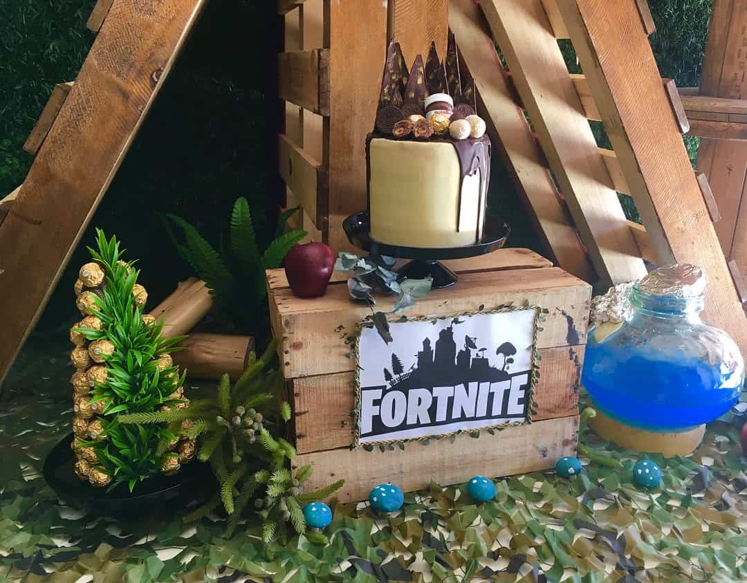 Fortnite Cake Display with Rustic Vibes