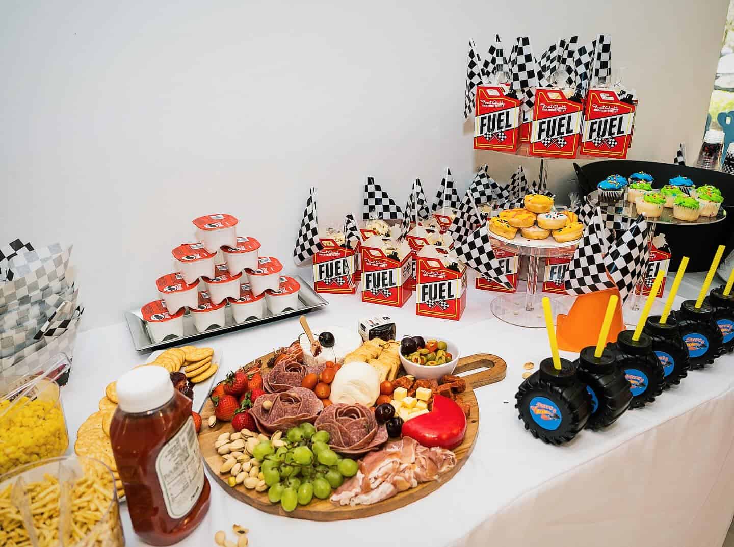 Fuel Station Snack Table with Racing Flags