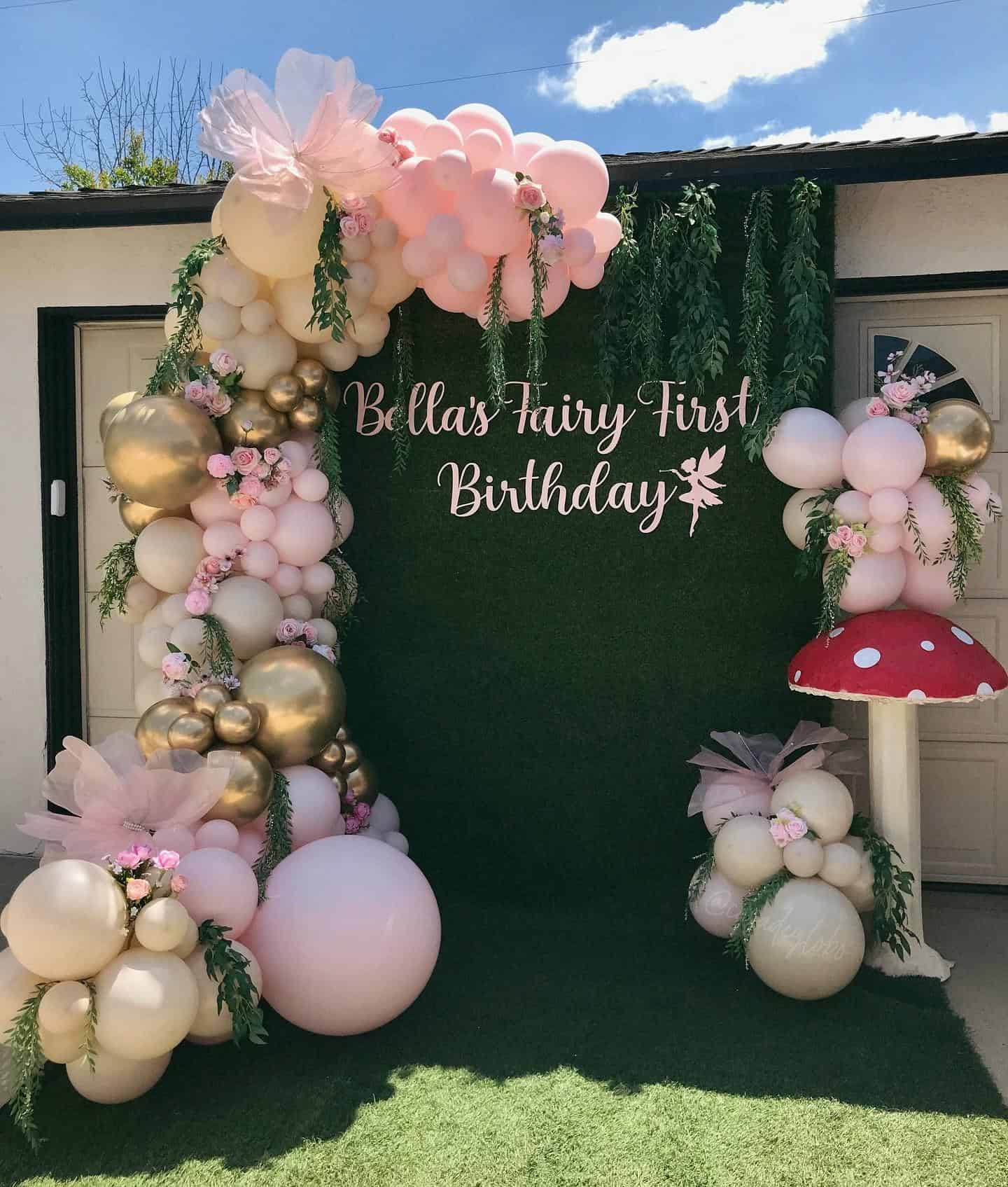 Gold and Pink Balloon Garland Fairy Backdrop