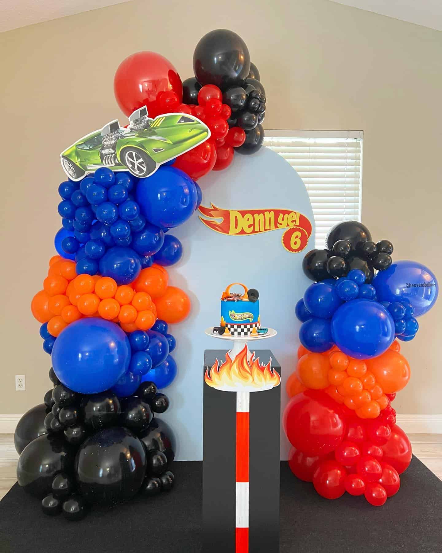 Hot Wheels Balloon Arch with Race Car Cake