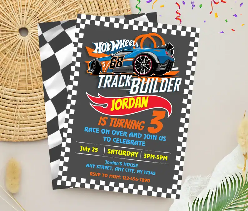 Hot Wheels Birthday Invitation with Race Car Theme