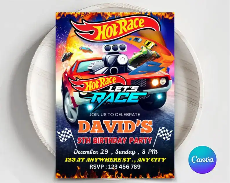 Hot Wheels Let's Race Invitation for David's 5th Birthday