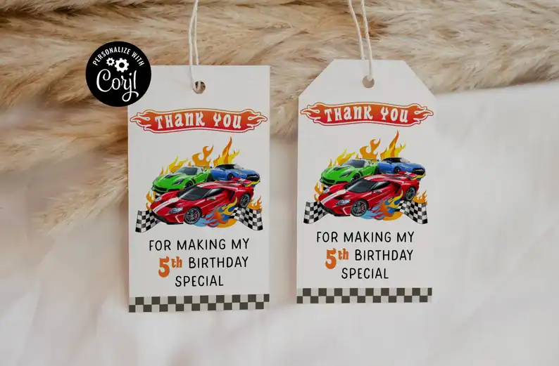 Hot Wheels Thank You Tags for Birthday Favors