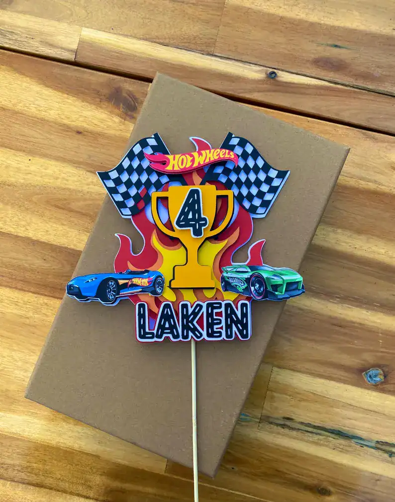 Hot Wheels Trophy Topper with Flames and Flags