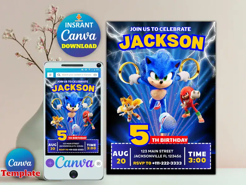 Lightning Sonic Invite Canva Template