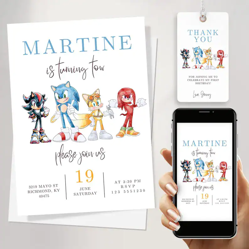 Minimalist Sonic Invitation and Thank You Tags