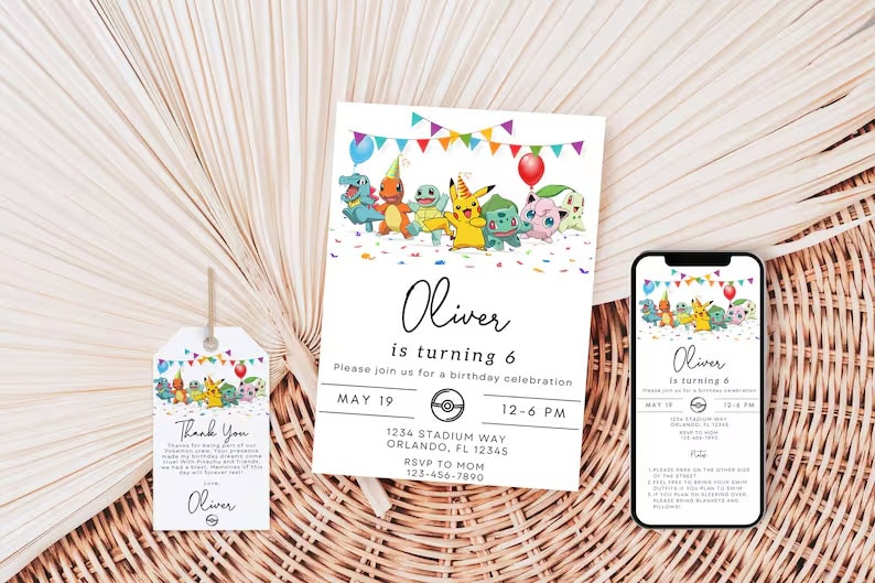 Modern Pokémon Party Invitation Set