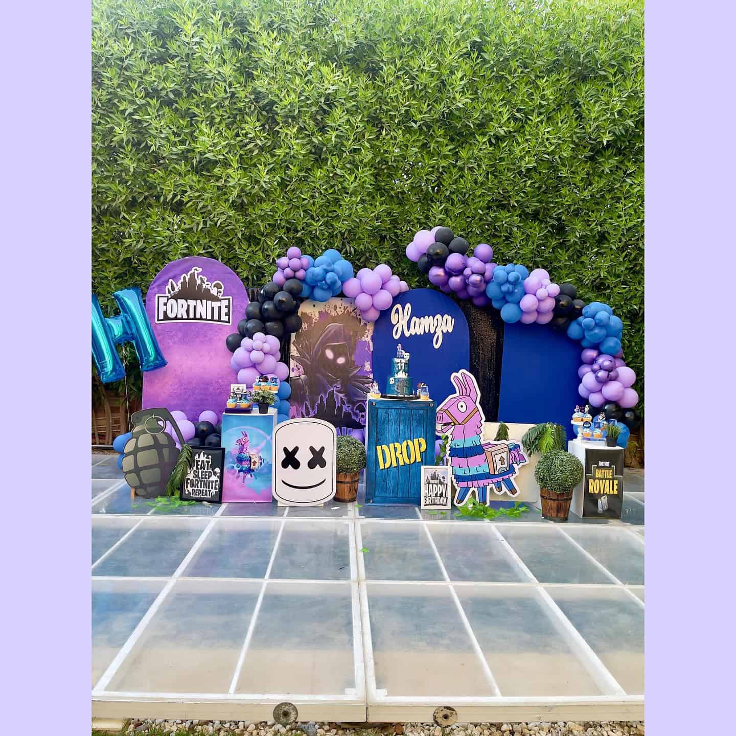 Outdoor Fortnite Party Backdrop with Balloons